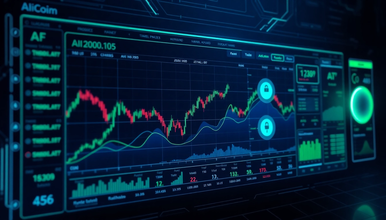 AICoin real-time trading dashboard showing exchange charts, alerts, and security features for enhanced digital asset management.