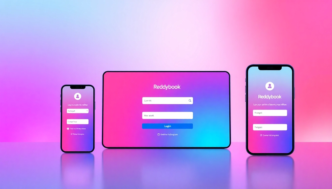 Secure Reddybook login screen showing mobile and laptop devices, emphasizing ease of access and safety for users in India.