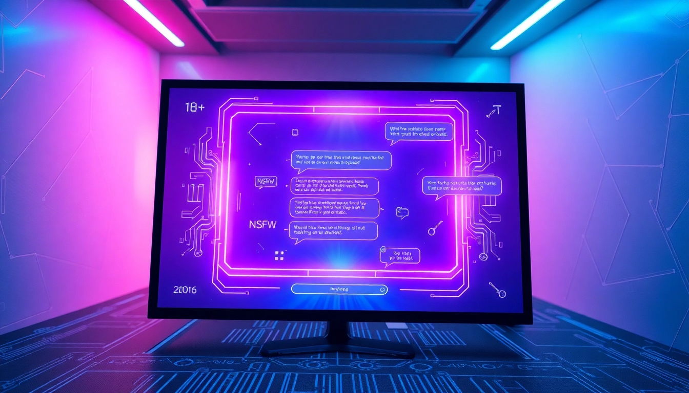 Futuristic AI chatbot interface glowing on a sleek digital screen with neon accents in a high-tech environment.