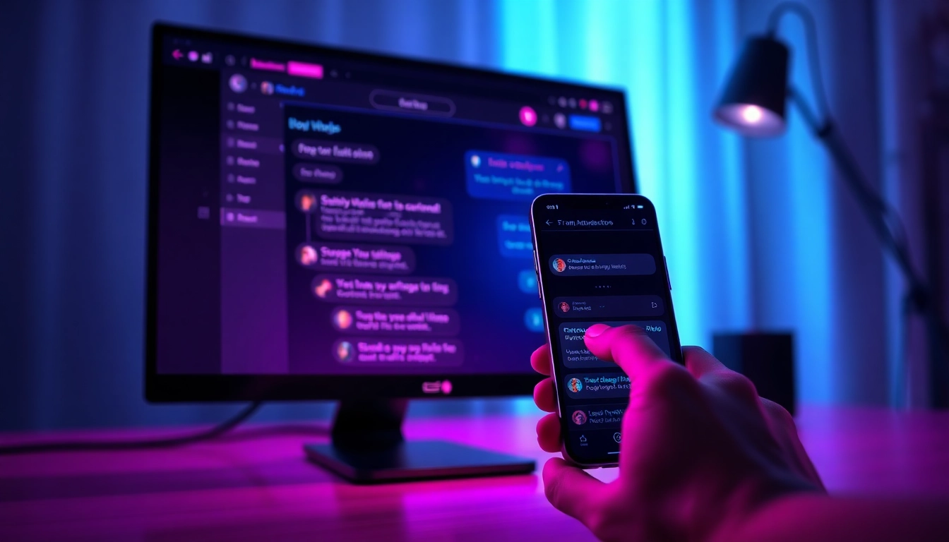 Futuristic digital devices displaying adult AI chat interfaces with vibrant neon accents and a moody, intimate atmosphere.