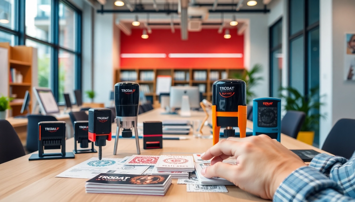 Craft custom pieczątki firmowe in an inviting modern office with Trodat, Colop, and Wagraf stamps.