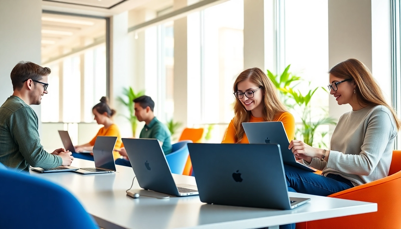 Smart freelancers in France finding remote freelance jobs in a vibrant, modern workspace